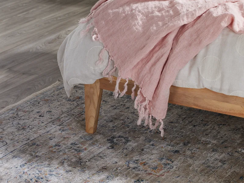 Halo Double Bed Frame | Natural Hardwood | Pink Fabric