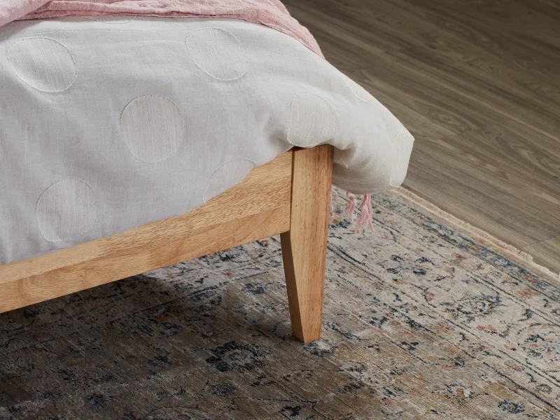 Halo Double Bed Frame | Natural Hardwood | Pink Fabric