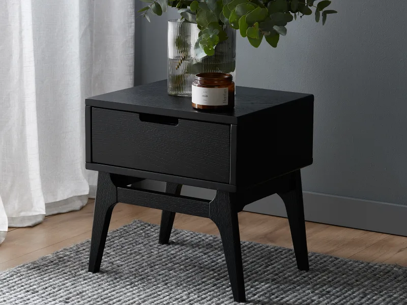 Paris Black Hardwood Bedside Table | Nightstand