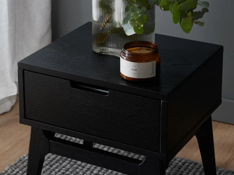 Paris Black Hardwood Bedside Table | Nightstand