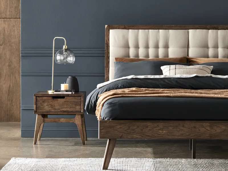 Paris Hardwood Queen Size Bed Frame | Rustic Walnut