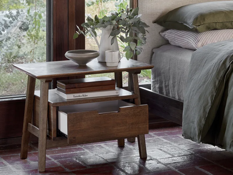 Rome Hardwood Bedside Table | Rustic Walnut