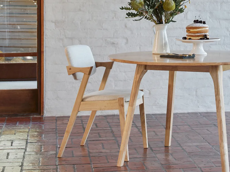 Bella Hardwood Dining Chair | Natural | Beige Fabric