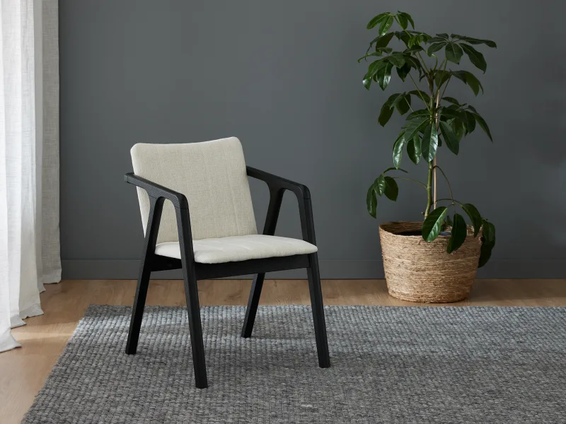 Elm Hardwood Dining Chair | Black | Beige Fabric