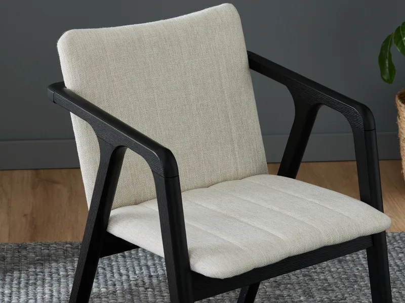 Elm Hardwood Dining Chair | Black | Beige Fabric