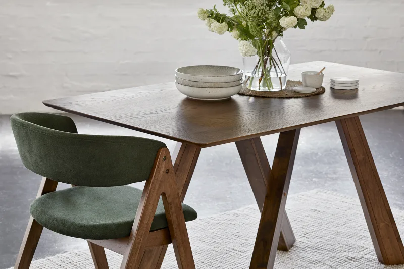 Gaudi Hardwood Dining Chair | Rustic Walnut | Green Fabric