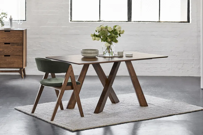 Gaudi Hardwood Dining Chair | Rustic Walnut | Green Fabric
