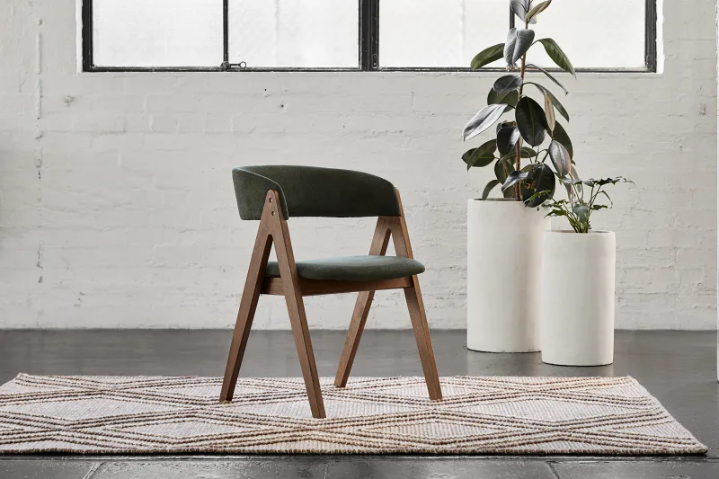 Gaudi Hardwood Dining Chair | Rustic Walnut | Green Fabric