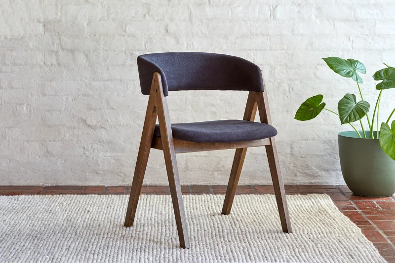 Gaudi Hardwood Dining Chair | Rustic Walnut | Black Fabric