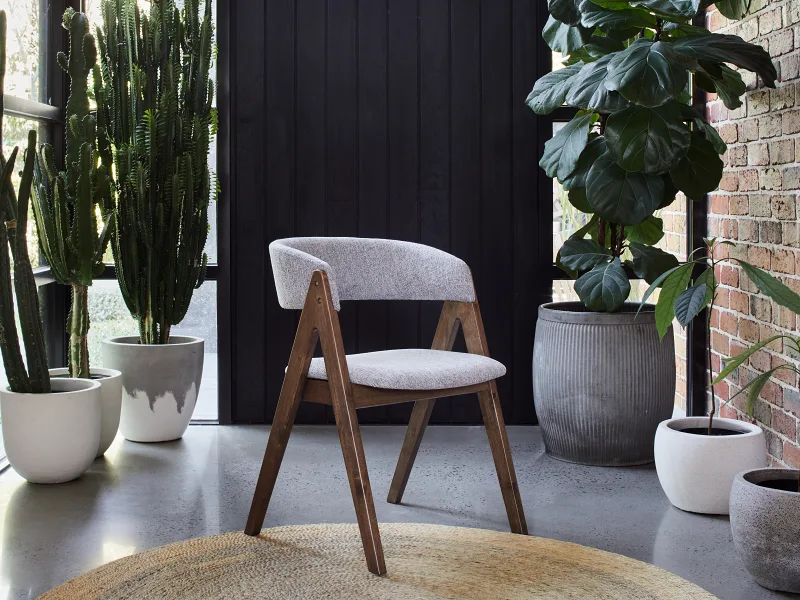 Gaudi Hardwood Dining Chair | Rustic Walnut | Grey Fabric