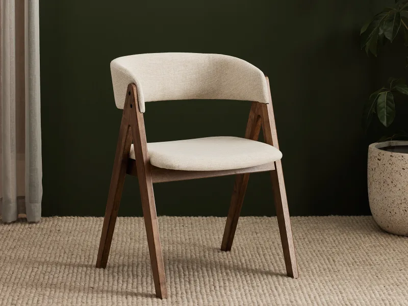 Gaudi Hardwood Dining Chair | Rustic Walnut | Beige Fabric