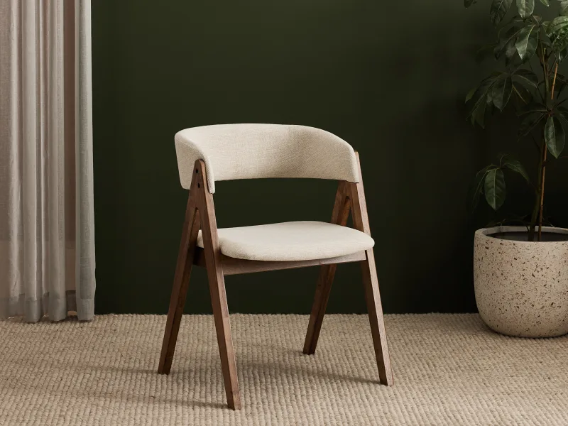 Gaudi Hardwood Dining Chair | Rustic Walnut | Beige Fabric
