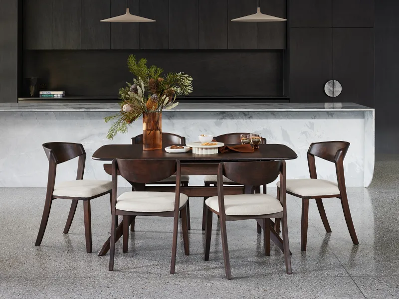 Villa Hardwood Dining Chair | Arabica Walnut | Beige Fabric