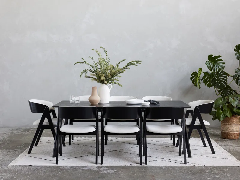 Gaudo Hardwood Dining Chair | Black | Beige Fabric