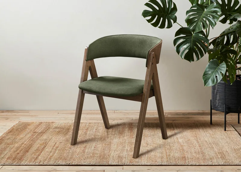 Gaudo Hardwood Dining Chair | Rustic Walnut | Green Fabric