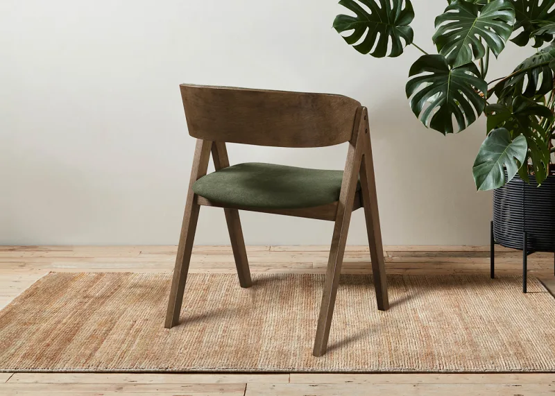 Gaudo Hardwood Dining Chair | Rustic Walnut | Green Fabric