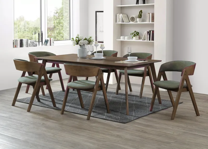 Gaudo Hardwood Dining Chair | Rustic Walnut | Green Fabric