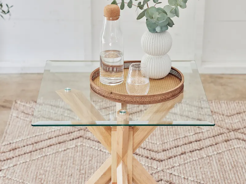 Bella Glass Lamp Table | Natural Hardwood Frame