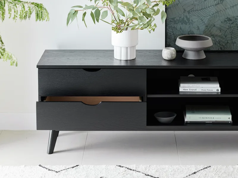 Cannes Hardwood TV Unit | Entertainment Unit | Black