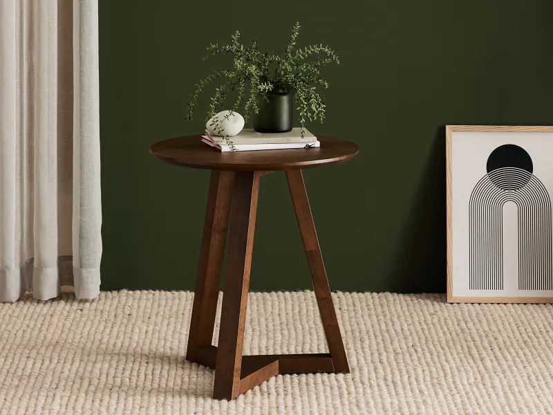 Franki Hardwood Round Side Table | Rustic Walnut