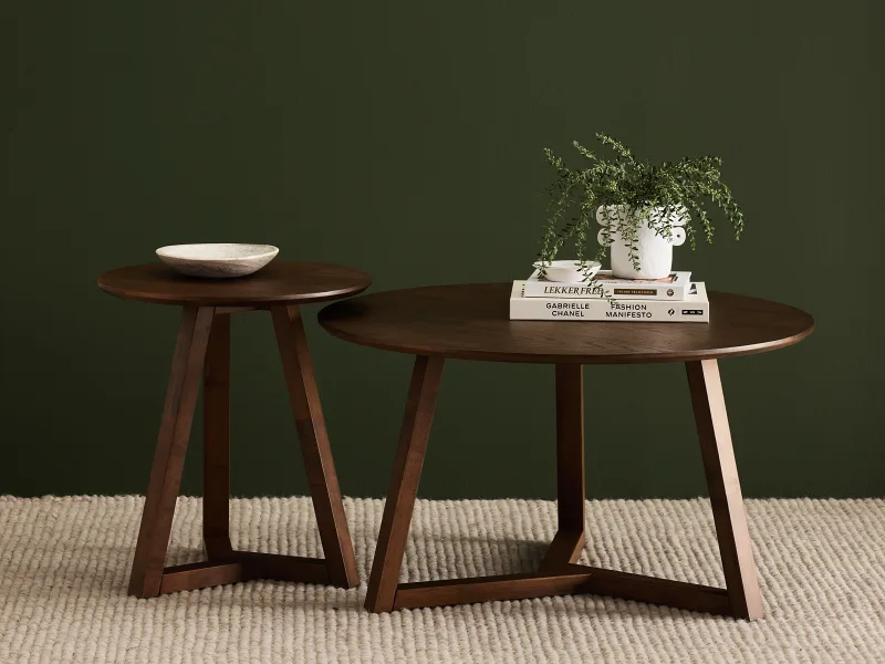 Franki Hardwood Round Side Table | Rustic Walnut
