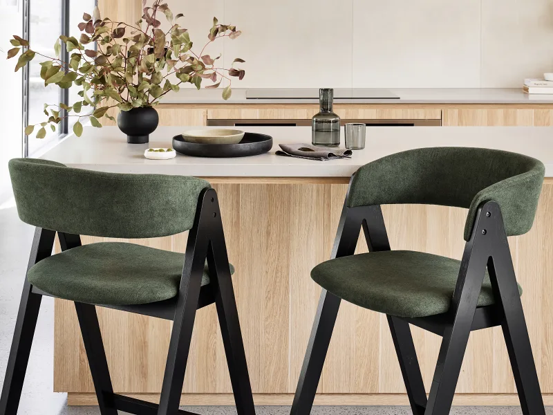 Gaudi Hardwood Counter Bar Stool | Black | Green Fabric