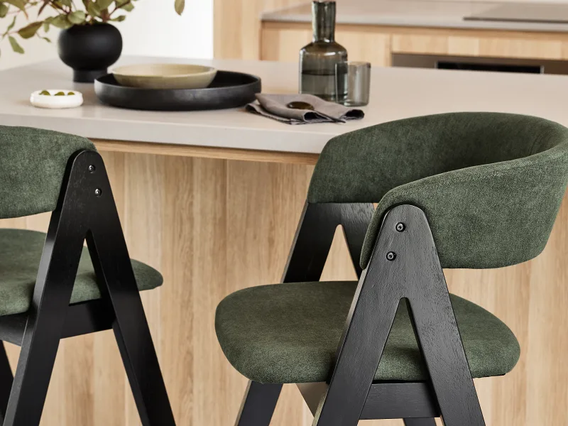 Gaudi Hardwood Counter Bar Stool | Black | Green Fabric