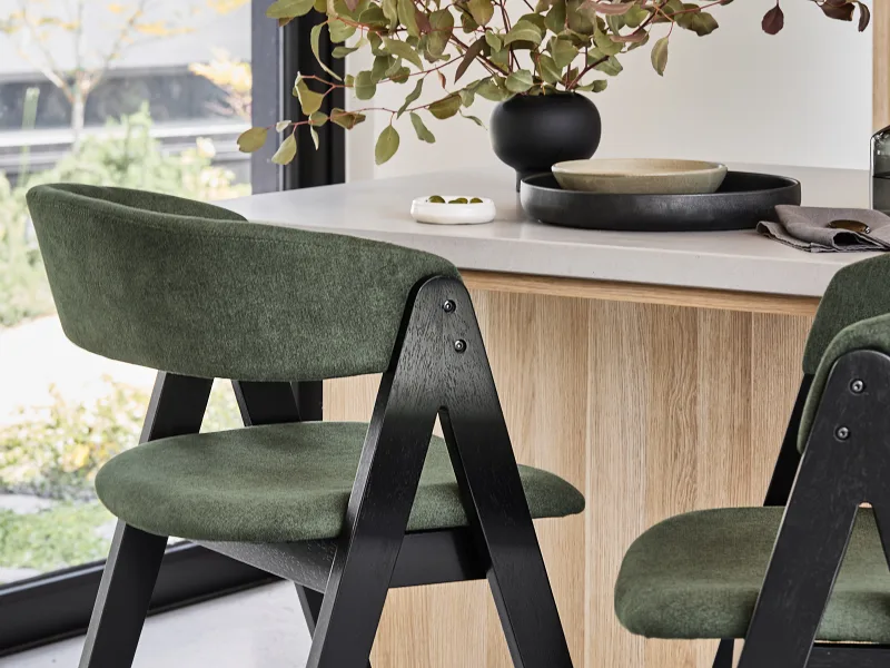 Gaudi Hardwood Counter Bar Stool | Black | Green Fabric