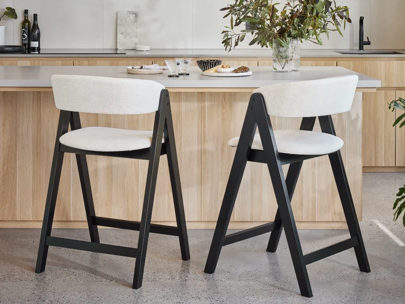 Gaudi Hardwood Counter Bar Stool | Black | Beige Fabric