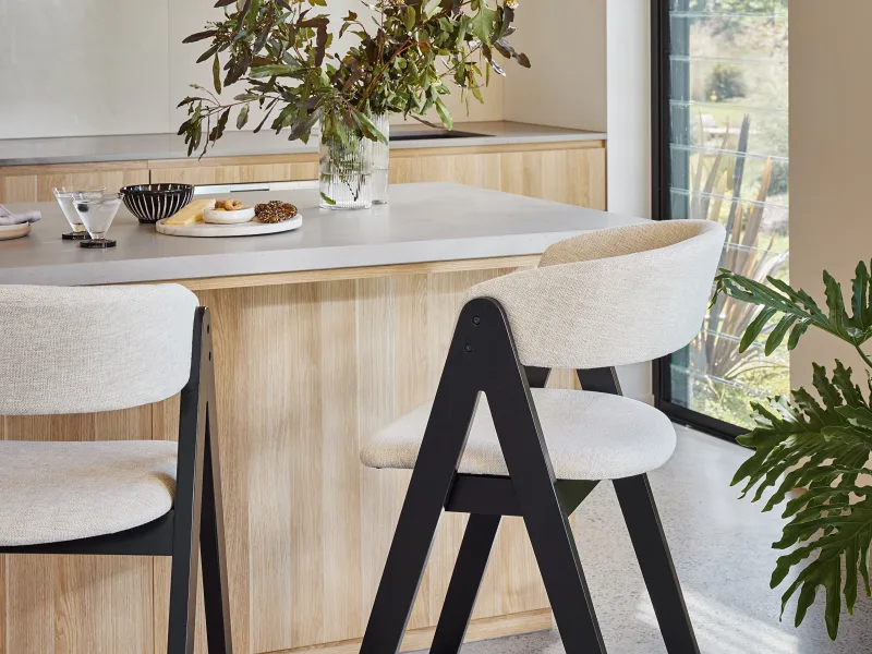 Gaudi Hardwood Counter Bar Stool | Black | Beige Fabric