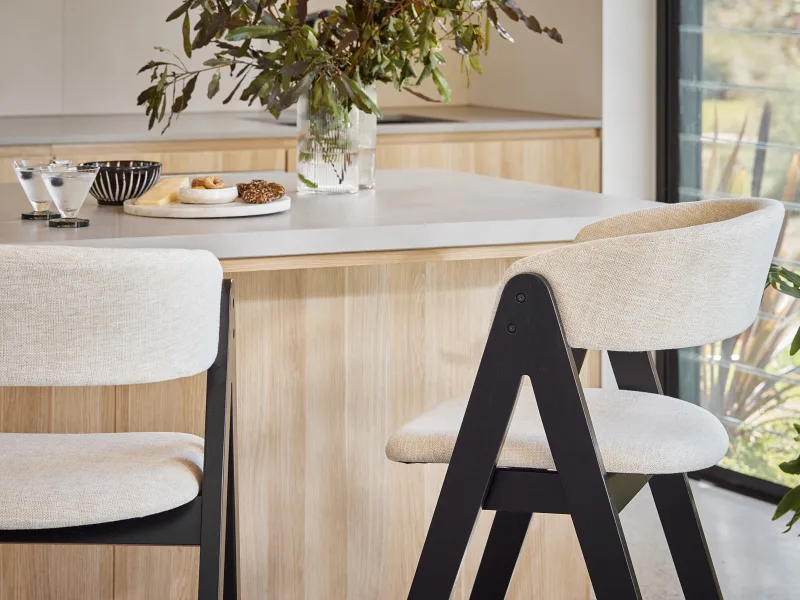 Gaudi Hardwood Counter Bar Stool | Black | Beige Fabric