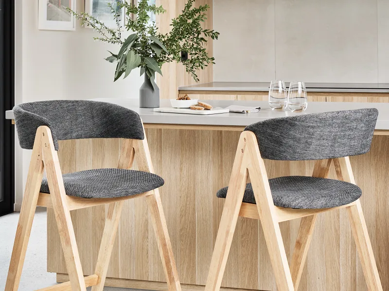 Gaudi Hardwood Counter Bar Stool | Natural | Charcoal Fabric