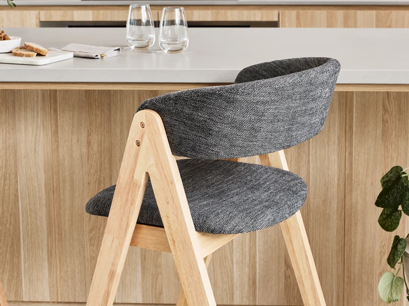 Gaudi Hardwood Counter Bar Stool | Natural | Charcoal Fabric