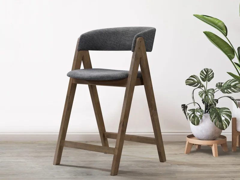 Gaudi Hardwood Counter Bar Stool | Rustic Walnut | Charcoal Fabric