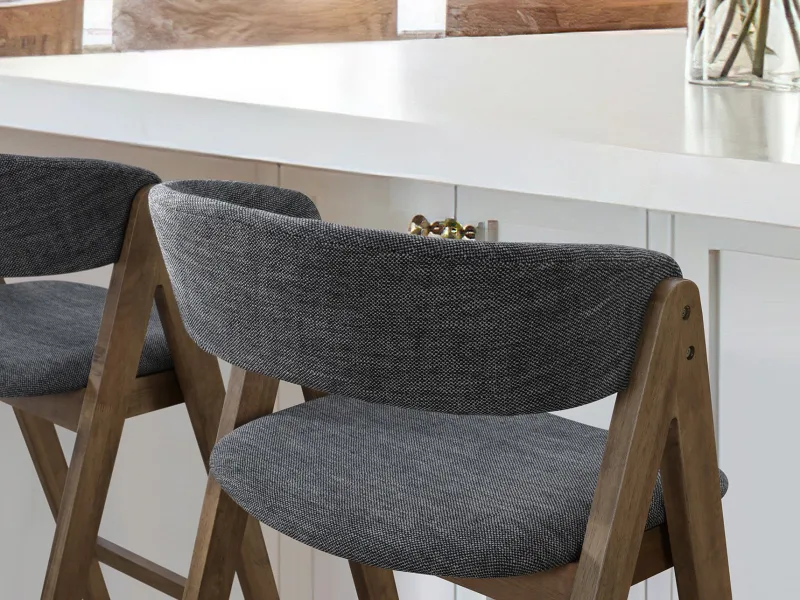 Gaudi Hardwood Counter Bar Stool | Rustic Walnut | Charcoal Fabric