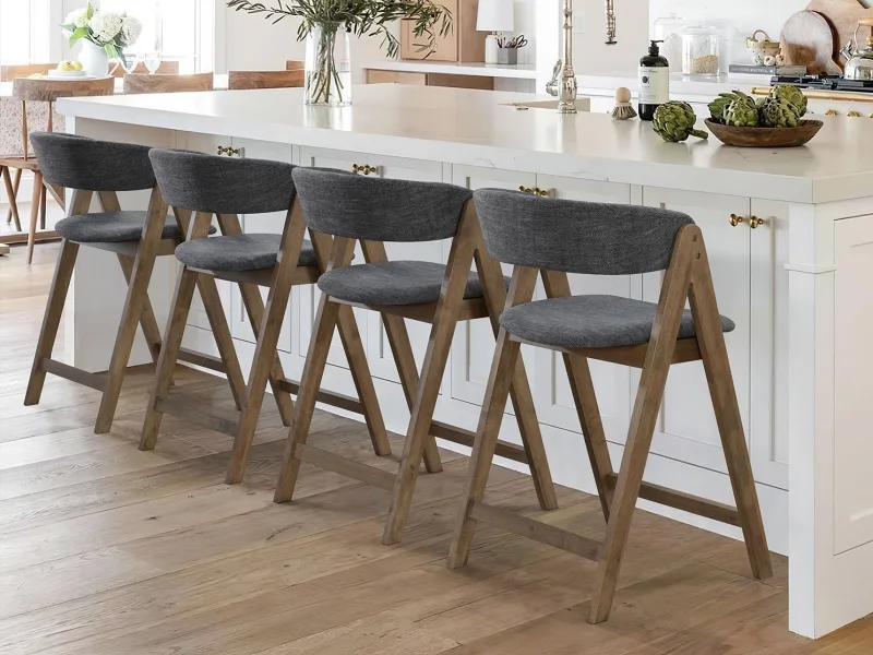 Gaudi Hardwood Counter Bar Stool | Rustic Walnut | Charcoal Fabric