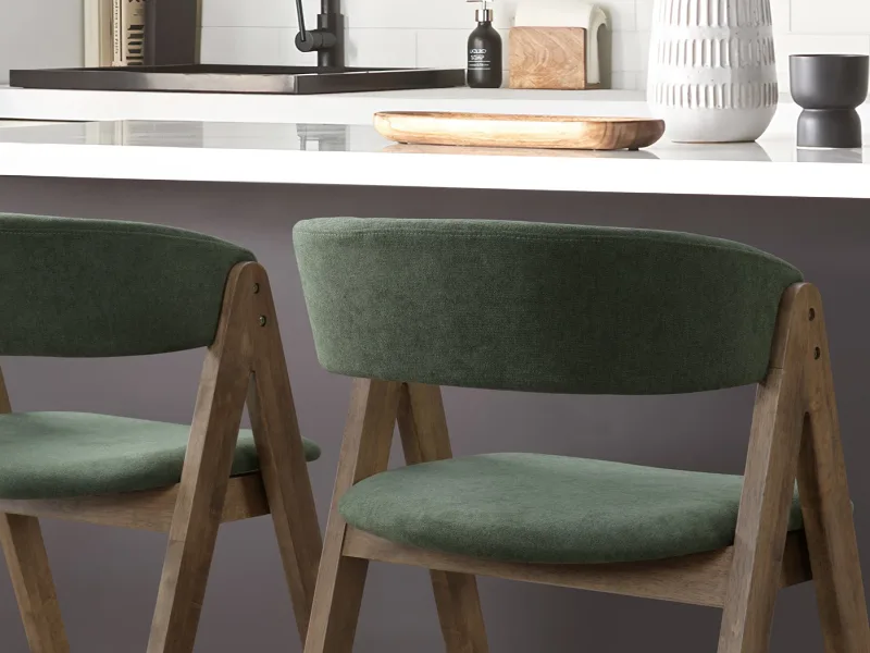 Gaudi Hardwood Counter Bar Stool | Rustic Walnut | Green Fabric