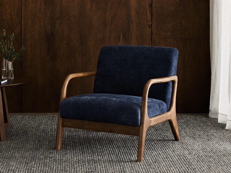 Paris Navy Blue Occasional Chair | Rustic Walnut | Hardwood Frame