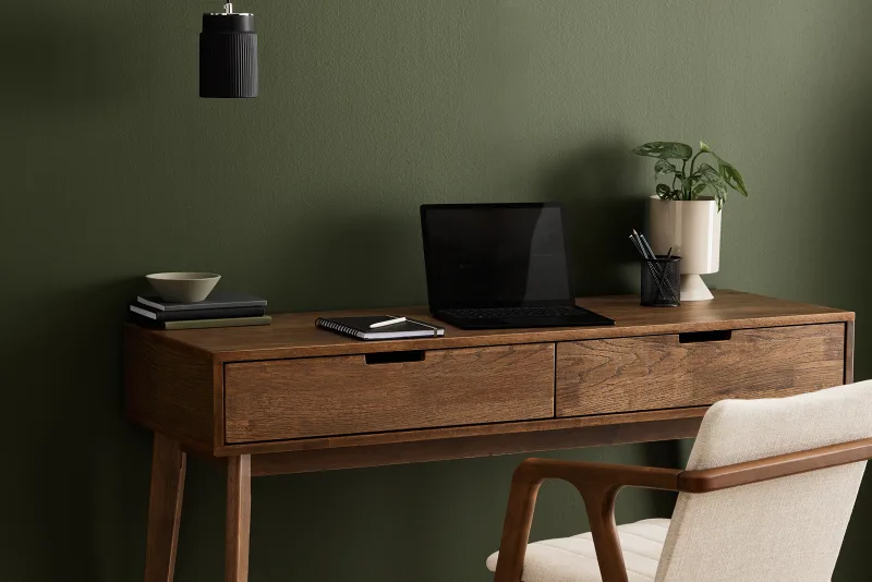 Paris Hardwood Office Desk | 2 Drawer | Rustic Walnut