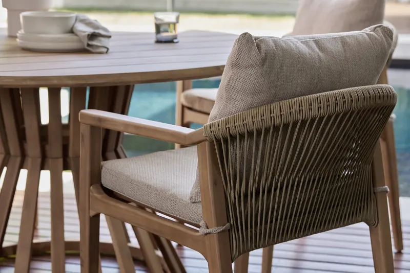 Caracas Acacia Outdoor Dining Chair | Light Brown Fabric