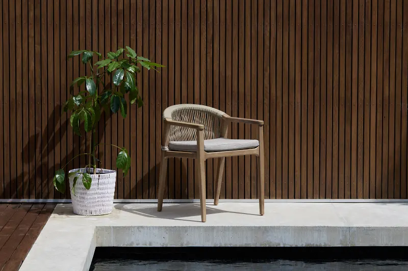 Caracas Acacia Outdoor Dining Chair | Light Brown Fabric