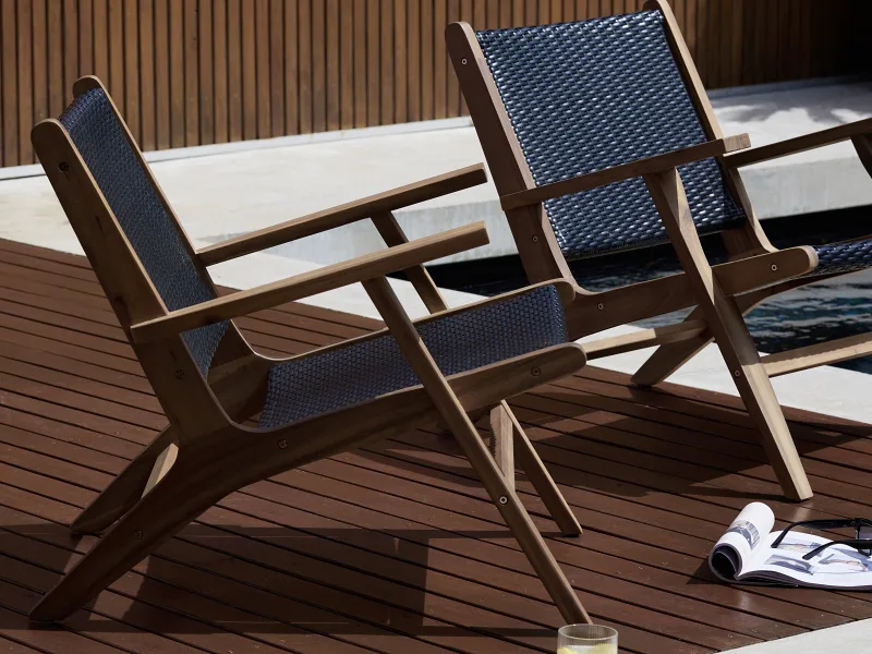 Delhi Dark Acacia Outdoor Occasional Chair | Black Rope