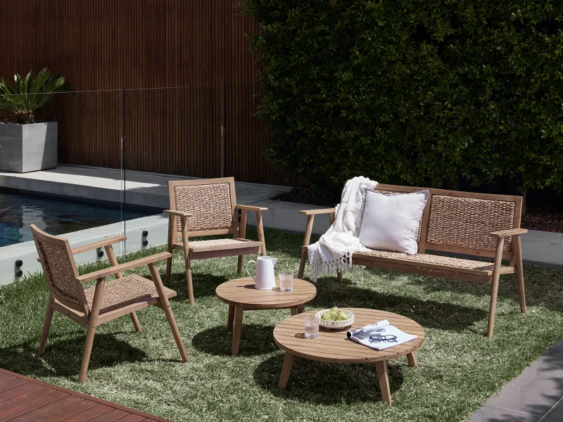 Manado Acacia & Wicker 2 Seater Outdoor Lounge