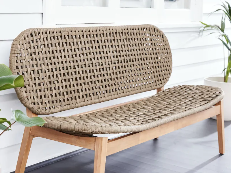 Tuvalu Acacia Outdoor Bench Seat | Khaki Rope