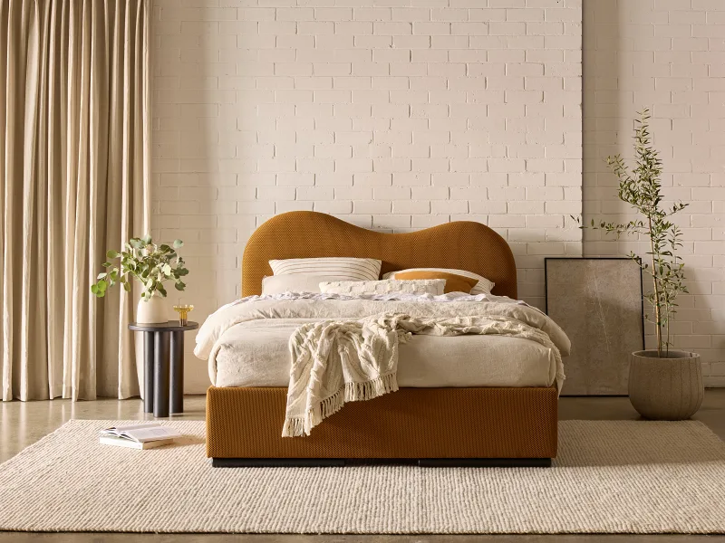 Amber Queen Storage Bed | Mustard Waffle Fabric
