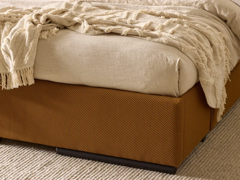 Amber Queen Storage Bed | Mustard Waffle Fabric