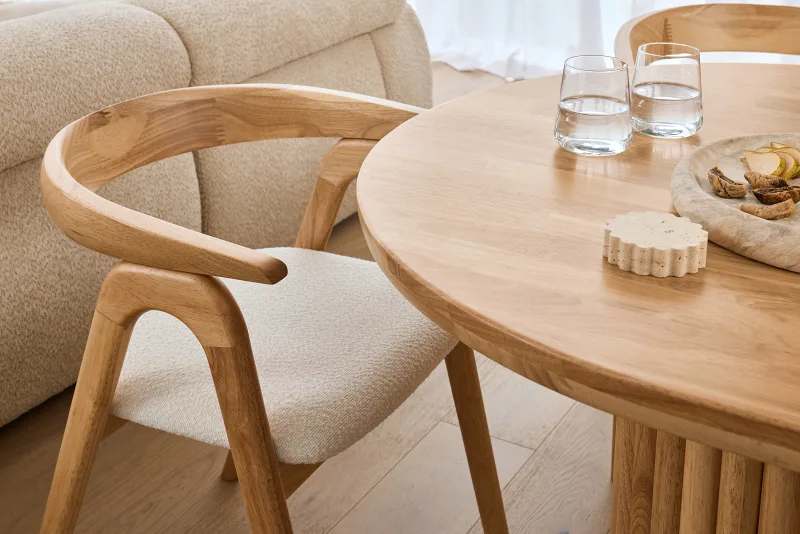 Manor Natural Hardwood Dining Chair | Boucle Fabric