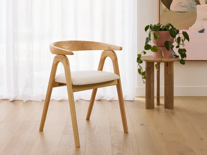 Manor Natural Hardwood Dining Chair | Boucle Fabric