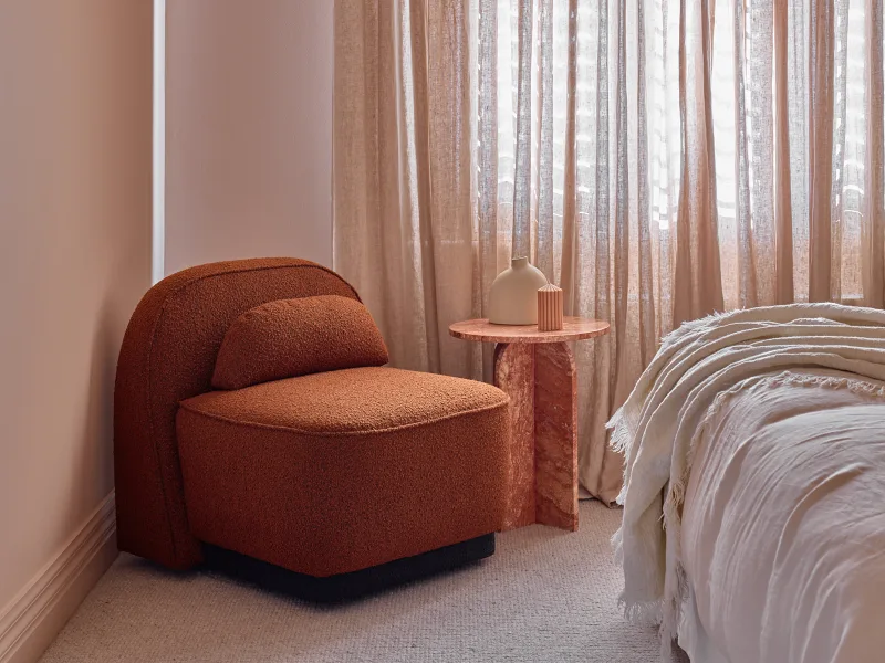 Lunar Swivel Boucle Occasional Chair | Burnt Orange Fabric