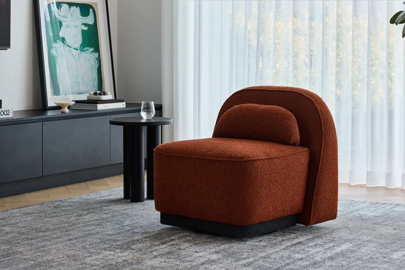 Lunar Swivel Boucle Occasional Chair | Burnt Orange Fabric
